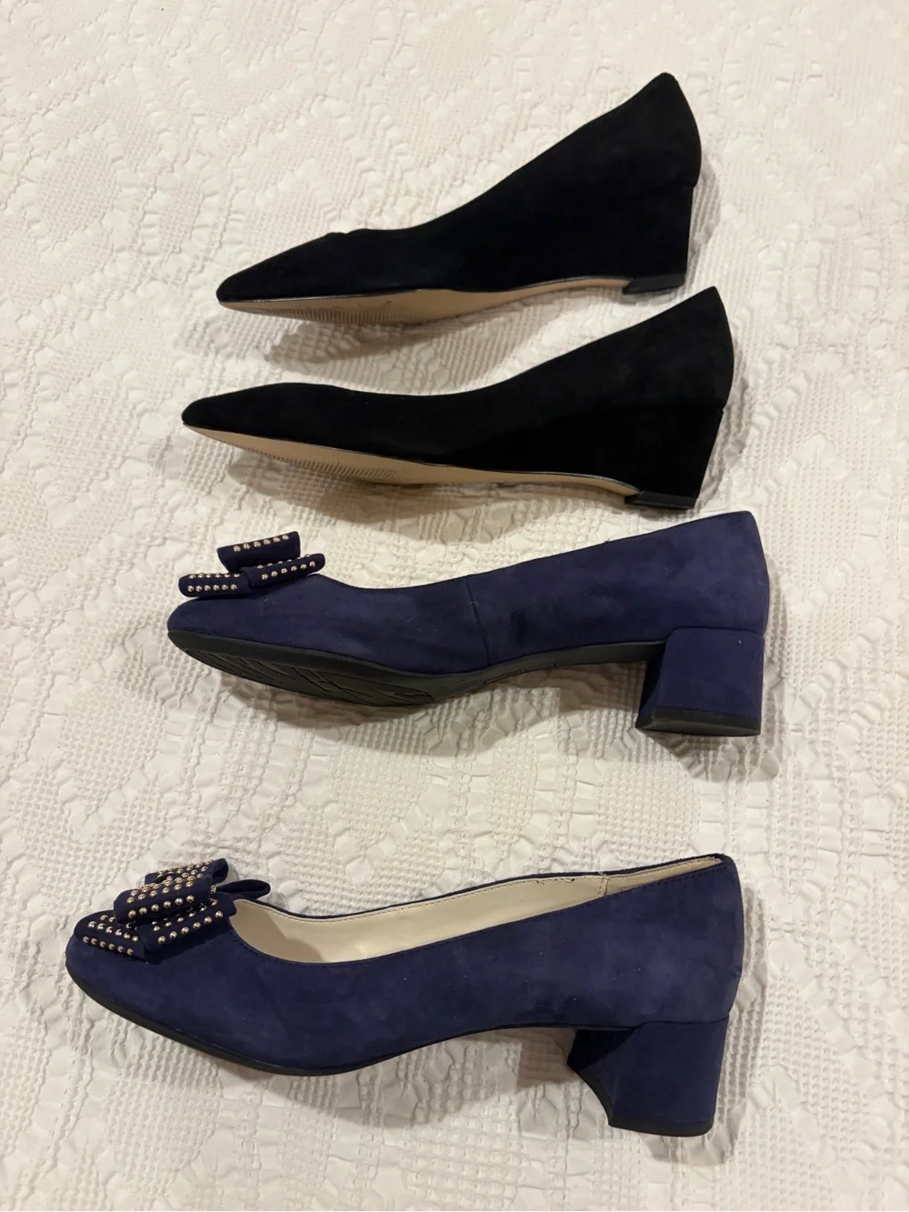 Size 8 Shoe Bundle: Talbots Black Suede Wedges & Anne Klein Suede Bow Heels